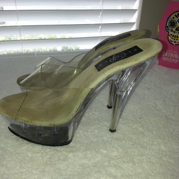 Pleaser Single Strap Clear High Heels Dancer Platforms Worn - Picture 3 of 9